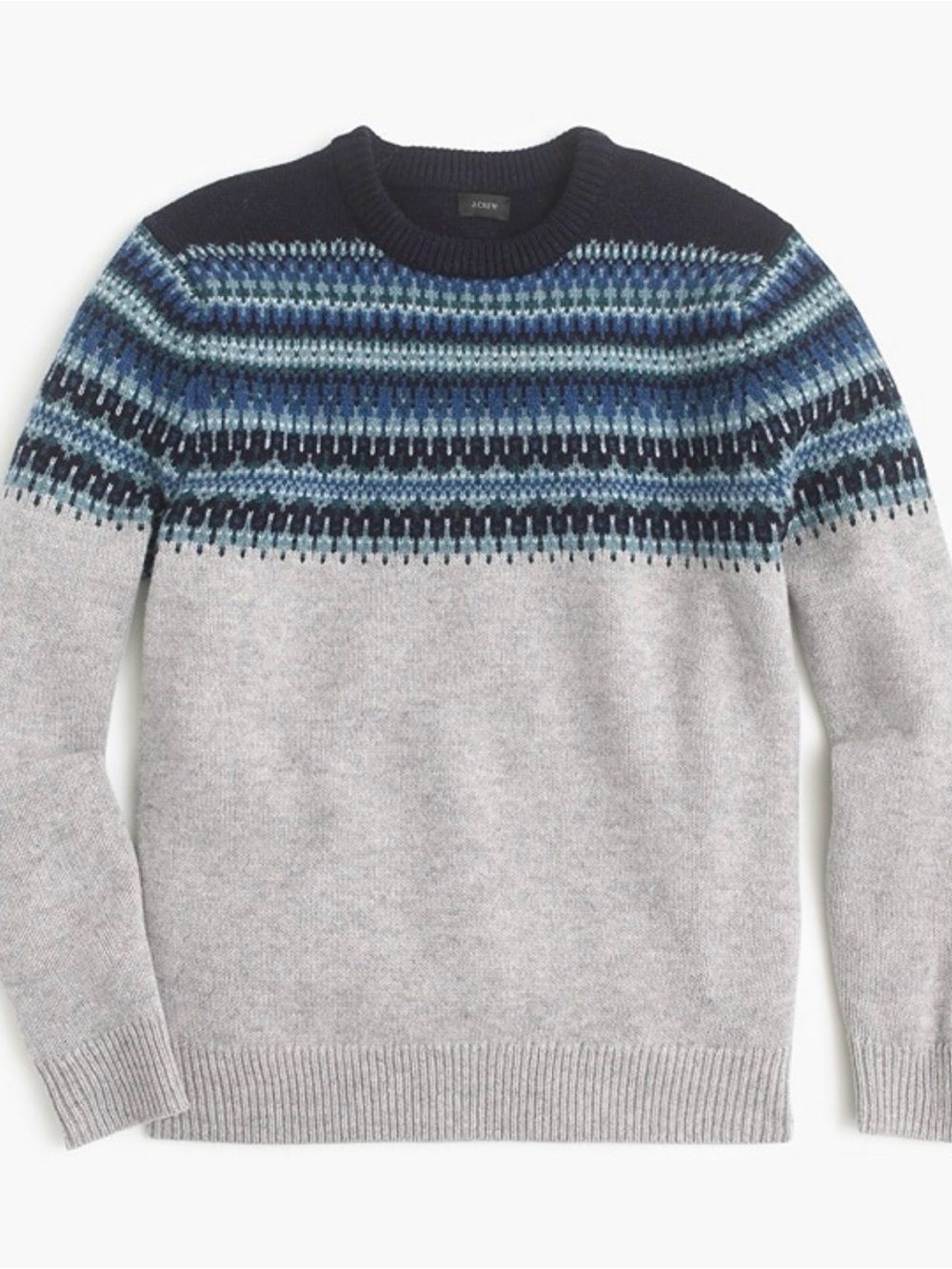 J.Crew Men's 100% Lambswool Fair Isle Crewneck Sweater - Grey/Blue - Size M